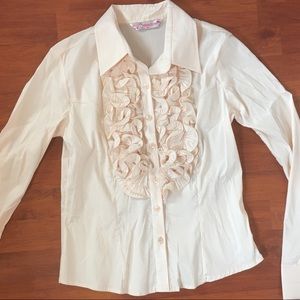 NWOT Pink Shimmer Iridescent Button Down Ruffle